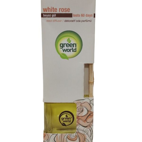 Green World White Rose Reed Diffuser ? Elegant Floral Fragrance for a Fresh & Serene Home Ambience