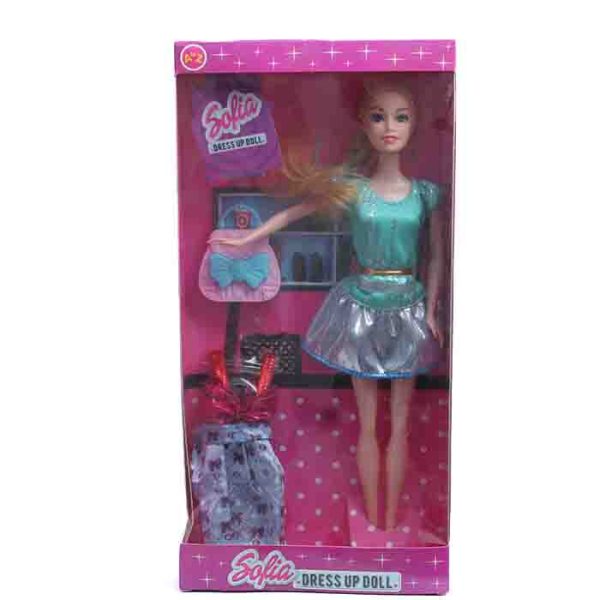 Sofia Dress Up Doll Sets on Green Shiny Teal Top & Silver Skirt