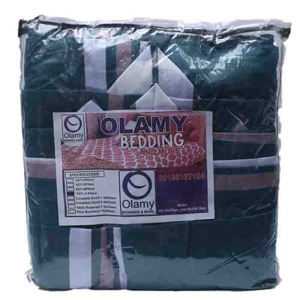 Olamy Bedding Green with Stripes Duvet Set 7 x 7 + 4 Pillowcase