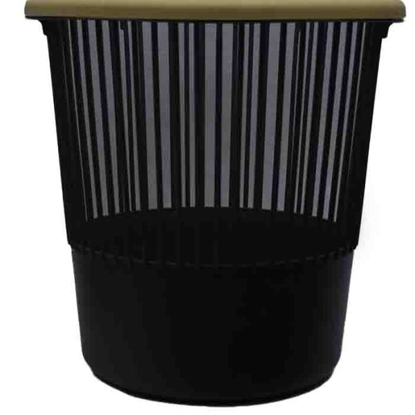 Black Lattice Waste Bin with Yellow Lid