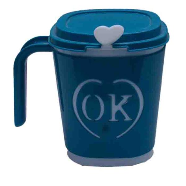 Blue OK Symbol Plastic Mug with Heart Lid