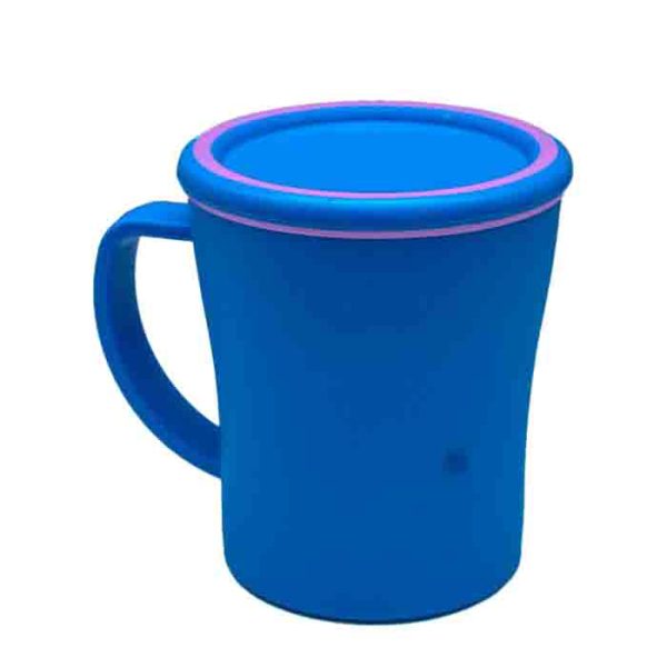 Blue Plastic Mug with Pink Rim