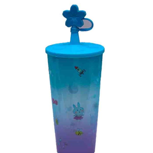 Blue & Purple Space Cup with Bunny-Star Topper with Straw