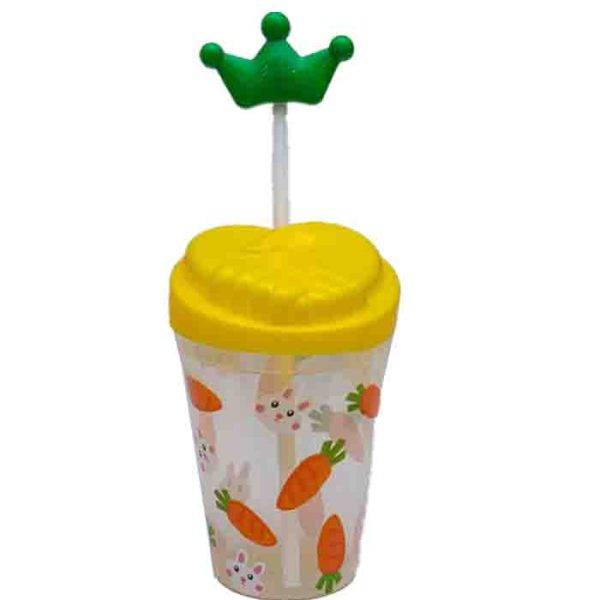Bunny and Carrot Print Cup with Green Crown Straw Topper