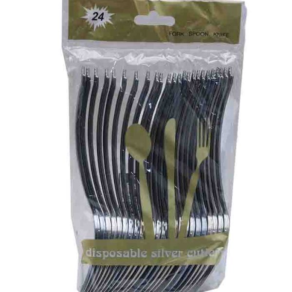 Disposable Silver Cutlery Set 24-Piece