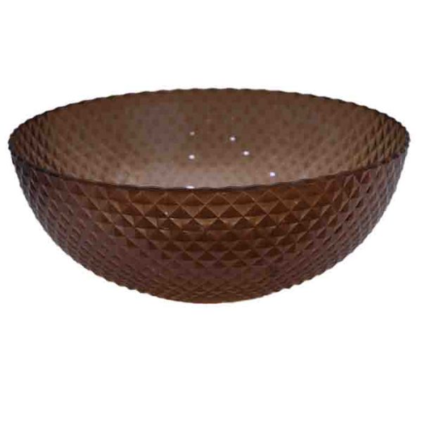 Elegant Diamond-Cut Smoky Brown Plastic Serving Bowl