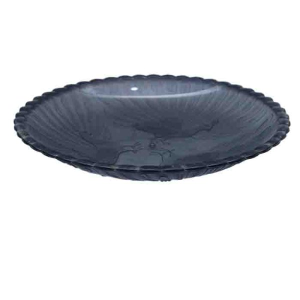 Elegant Smoked Grey Serving Plate with Scalloped Edge
