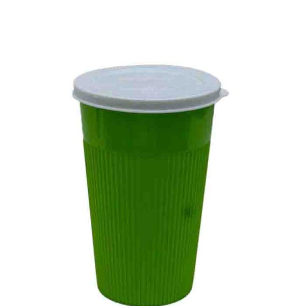 Green Ribbed Cup with White Lid