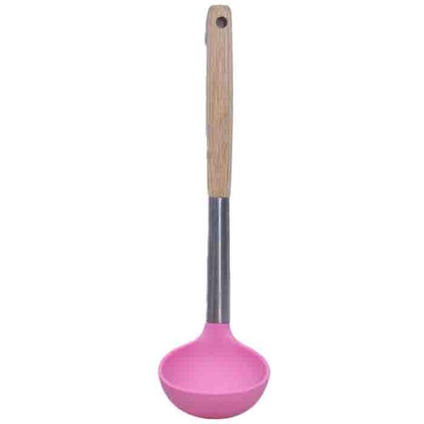 Heat-Resistant Pink Non-Stick Serving Ladle with Wood Handle
