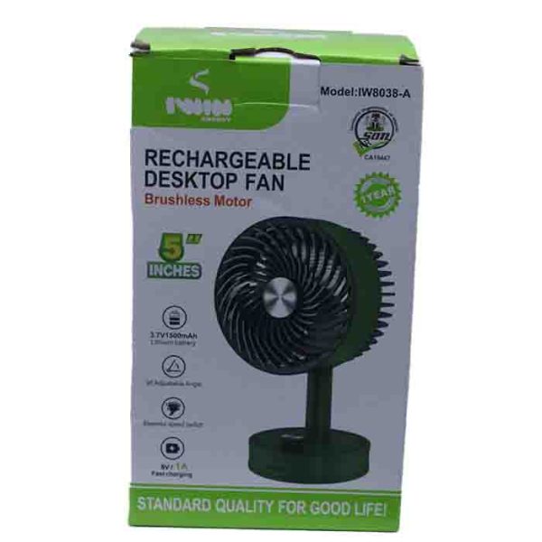 IWIN 5-Inch Rechargeable Personal Desk Fan 1500mAh Battery