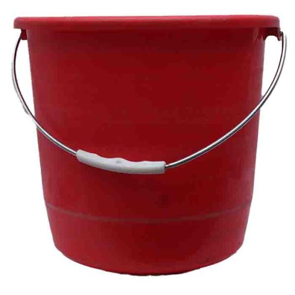 Red Plastic Bucket with Metal Handle