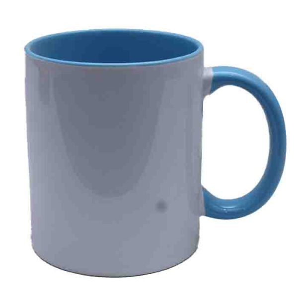 White Mug with Vivid Sky Blue Handle & Interior