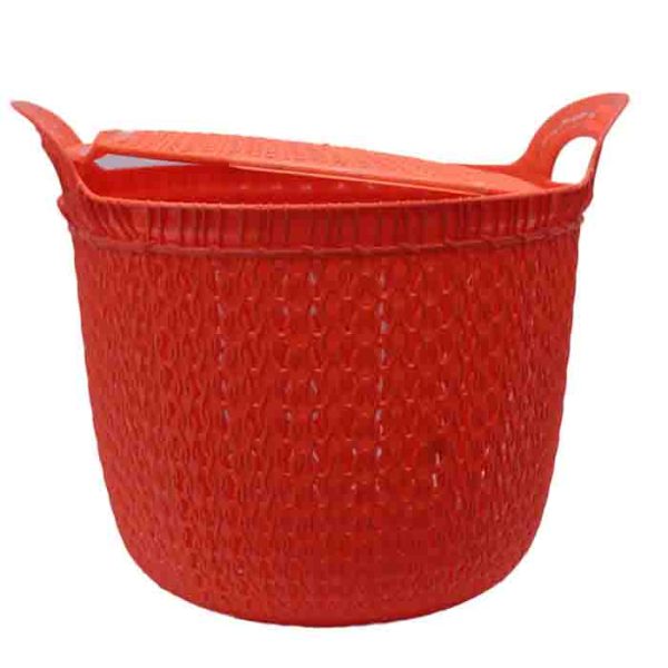 Woven-Style Plastic Laundry Basket with Lid and Handles