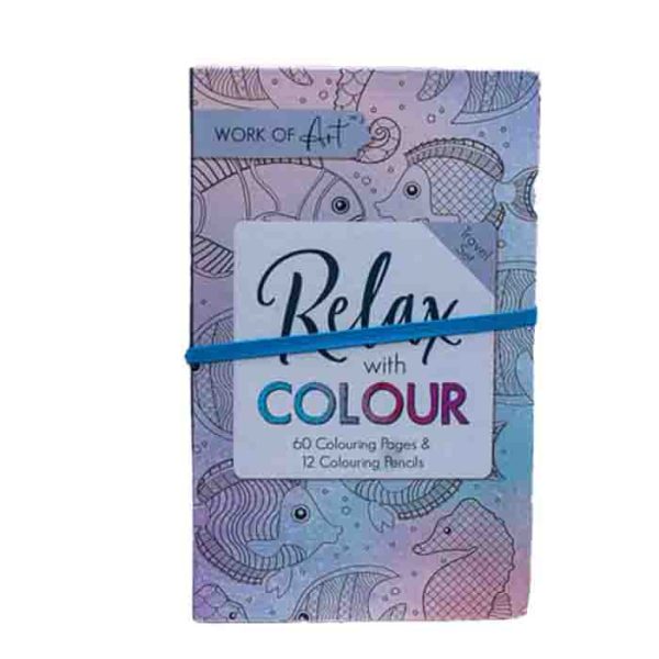 Work of Art Relax with Colour Travel Set (60 Colouring Pages & 12 Colouring Pencils)