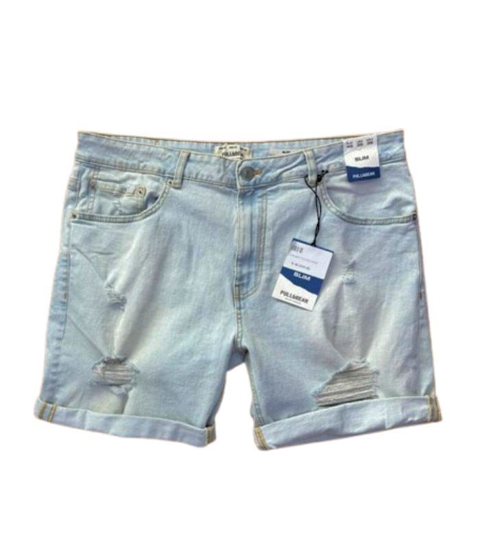 Acid-Wash Bleached Slim Fit Distressed Denim Shorts.jpg